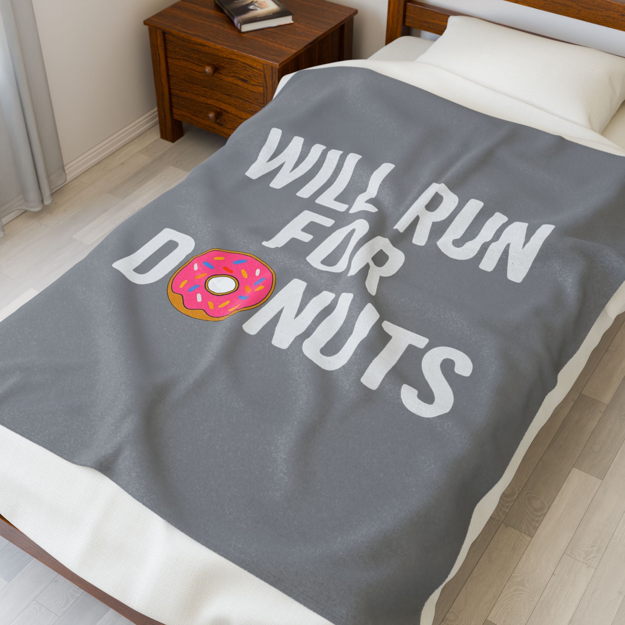 Velveteen Plush Blanket — "Will Run for Donuts" Funny Cozy Throw - Best Run Yet Apparel and Gifts