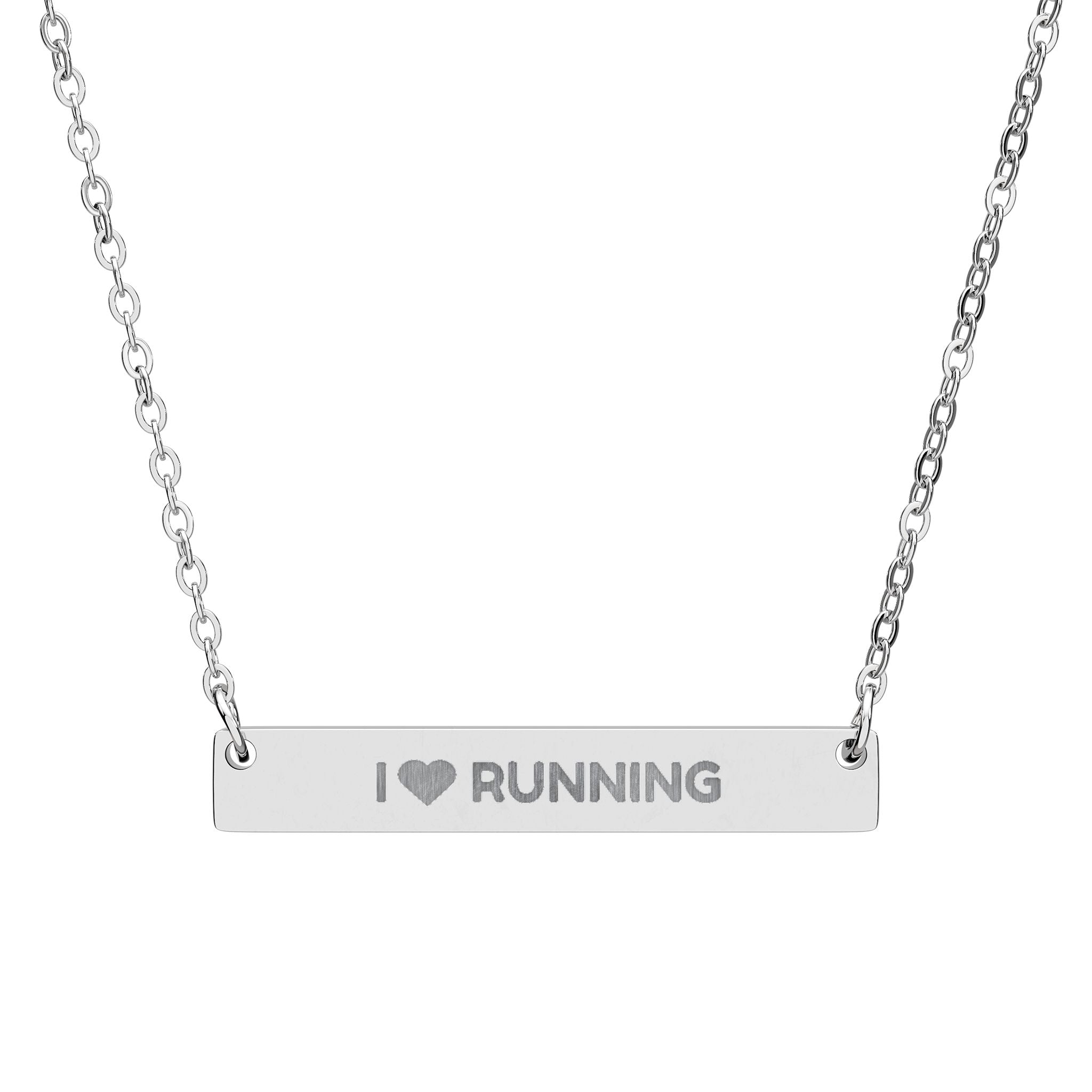 Engraved 'I Heart Running' Horizontal Bar Necklace — Personalized Fitness Jewelry