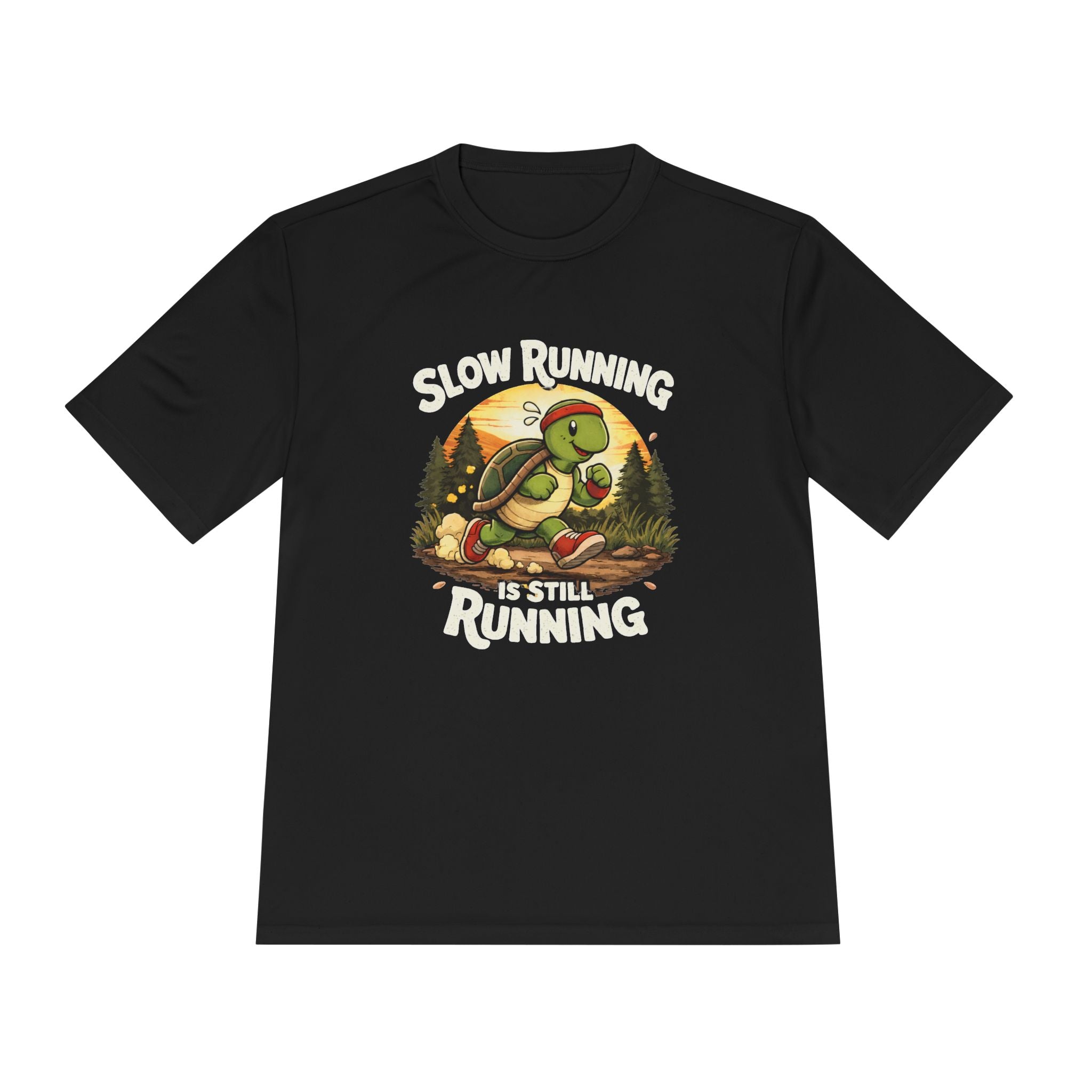 Running Turtle Tee — "Slow Running, I’m Still Running" Moisture‑Wicking Shirt (Back: "Catch Me If You Can")