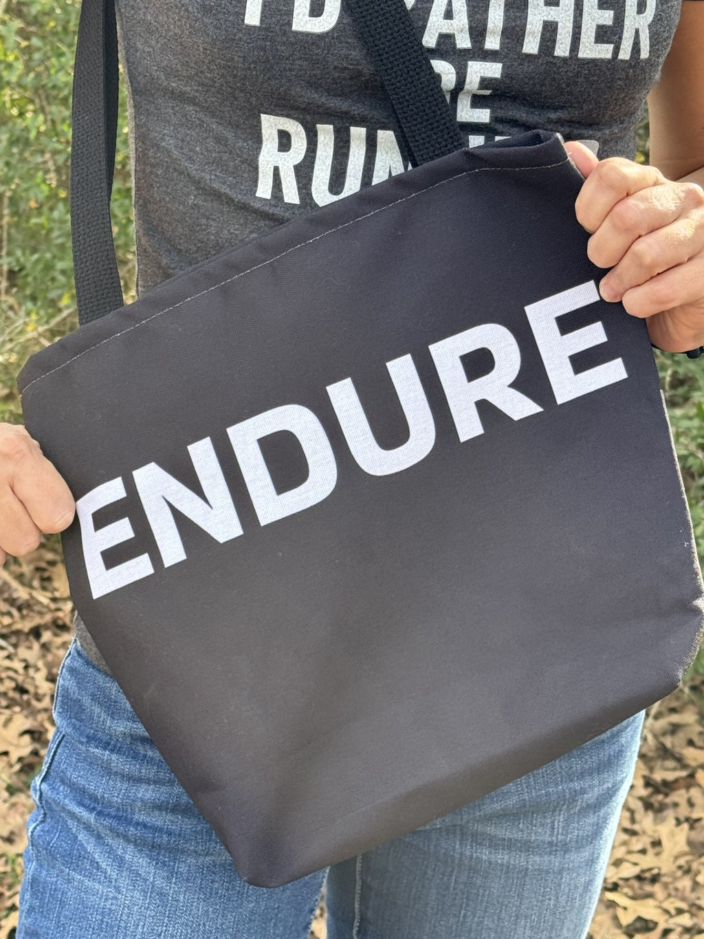 Endure Black Motivational Tote Bag — Durable Everyday Canvas Carryall