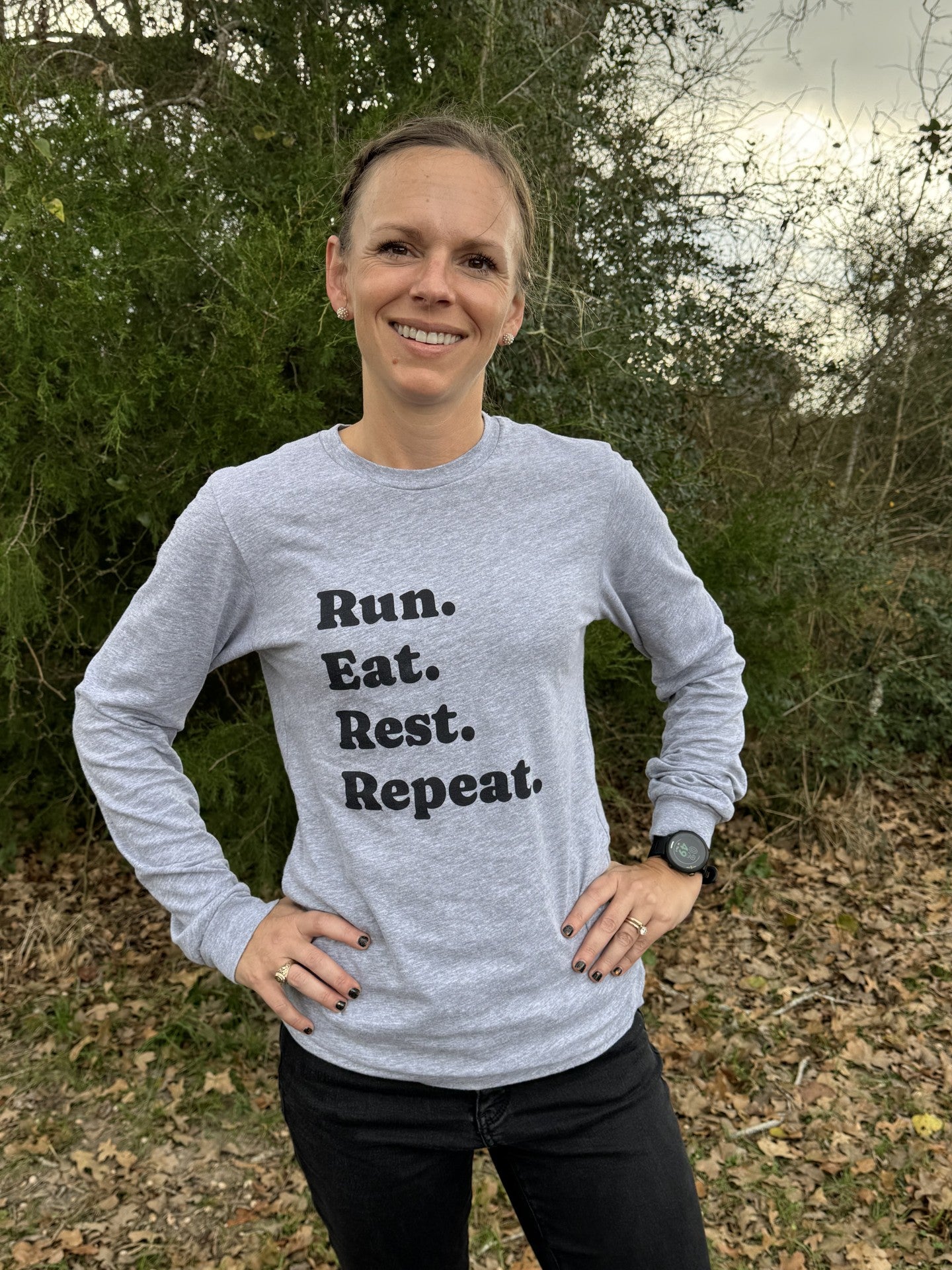 Run. Eat. Rest. Repeat. Long Sleeve Tee